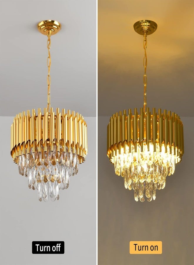 Penzy Modern K9 Crystal Chandeliers Gold 3-Tier Round Crystal Chandelier for Living Room Led Plate Included (Warm White, Moon Light,Natural) Golden Chandelier 400mm LED Compatible - Image 4
